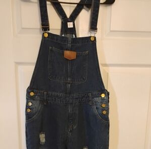 Denim Overalls with Distressed Details